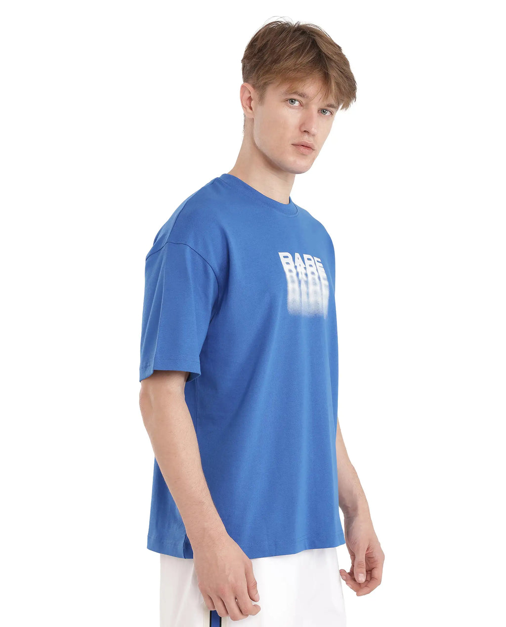 Rare Rabbit Men's Act Dark Blue Cotton Graphic Print Oversized Fit Half Sleeve Crew Neck T-Shirt