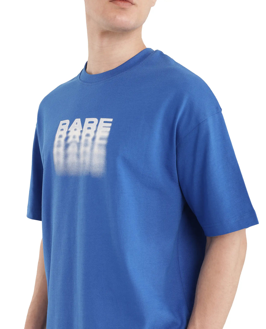 Rare Rabbit Men's Act Dark Blue Cotton Graphic Print Oversized Fit Half Sleeve Crew Neck T-Shirt