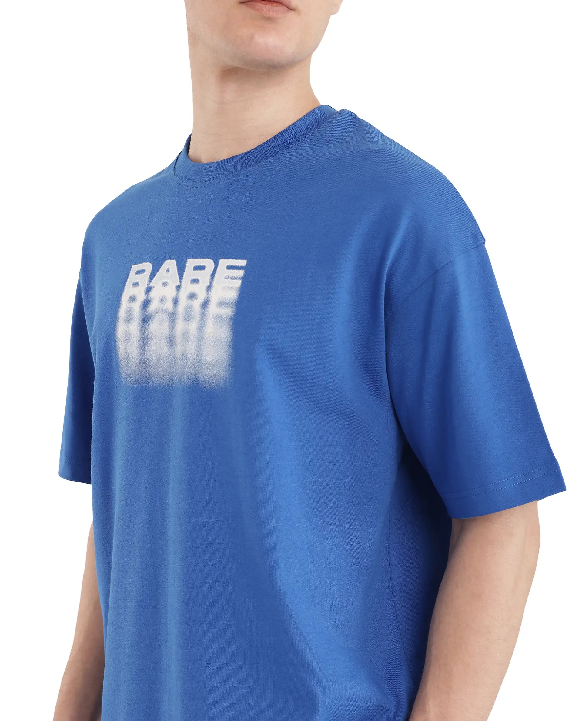 Rare Rabbit Men's Act Dark Blue Cotton Graphic Print Oversized Fit Half Sleeve Crew Neck T-Shirt
