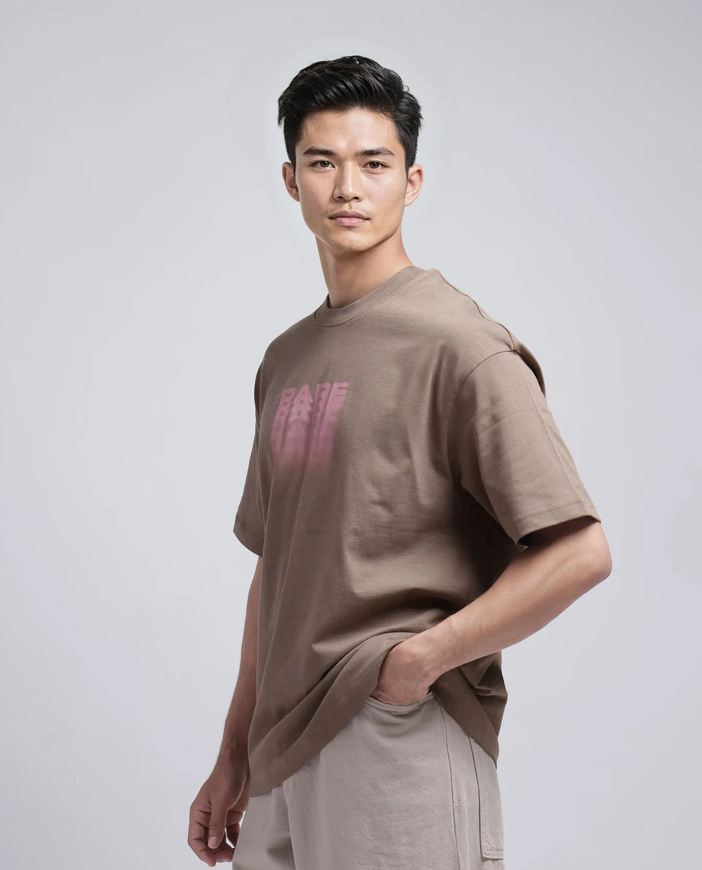 Rare Rabbit Men's Act Dusky Grey Cotton Graphic Print Oversized Fit Half Sleeve Crew Neck T-Shirt