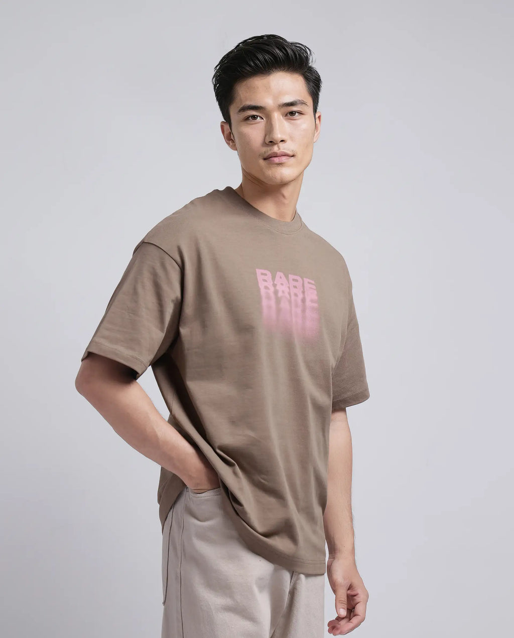 Rare Rabbit Men's Act Dusky Grey Cotton Graphic Print Oversized Fit Half Sleeve Crew Neck T-Shirt