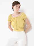 Women's Yellow Off-Shoulder Smocked Bardot Top