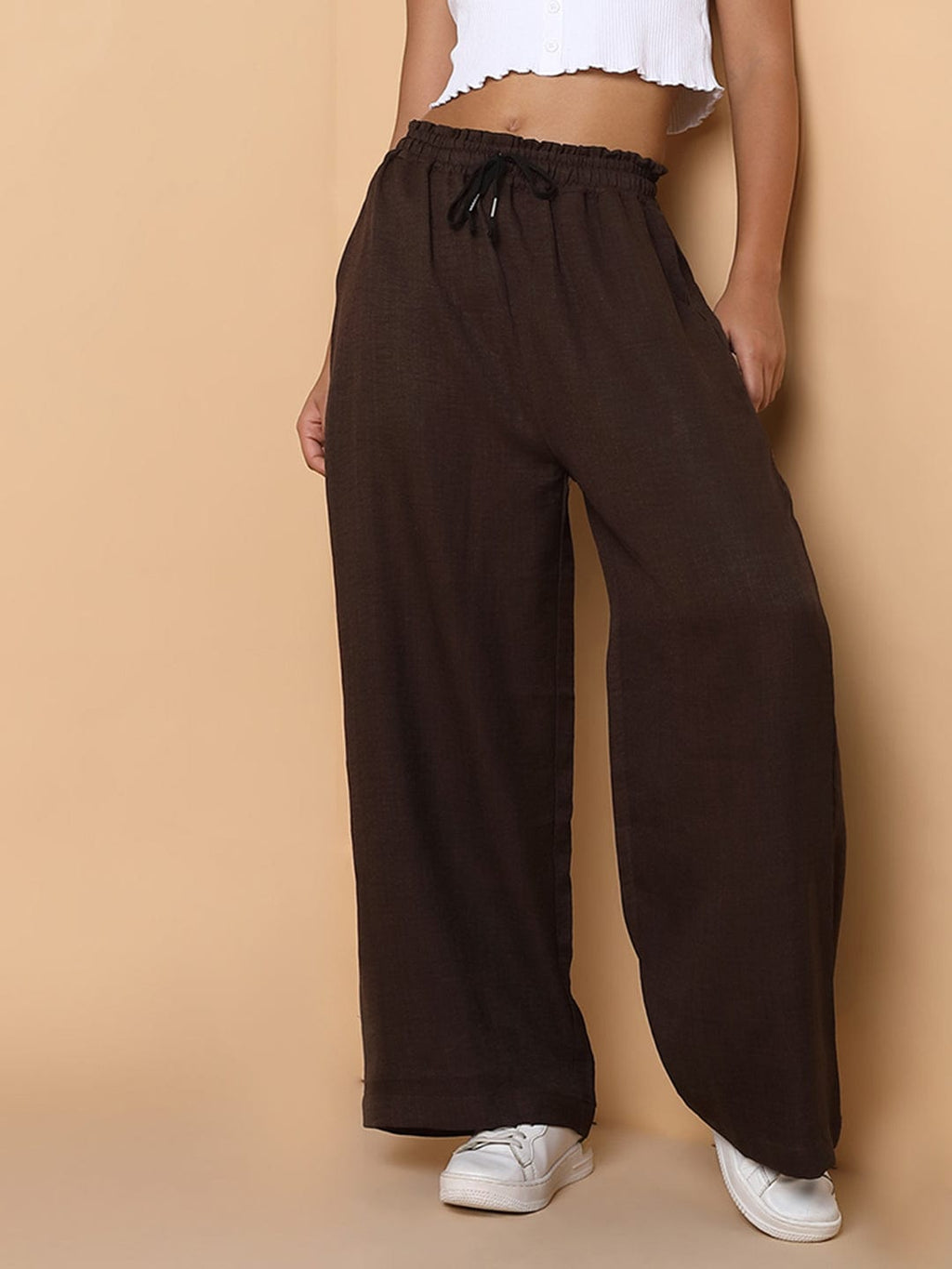 Women's Brown Comfort Slim Fit Parallel Trousers