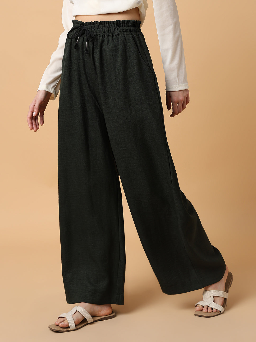 Women's Green Comfort Slim Fit Trousers