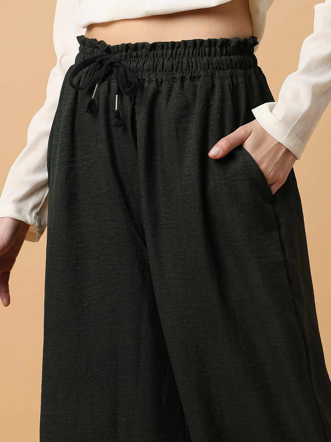 Women's Green Comfort Slim Fit Trousers