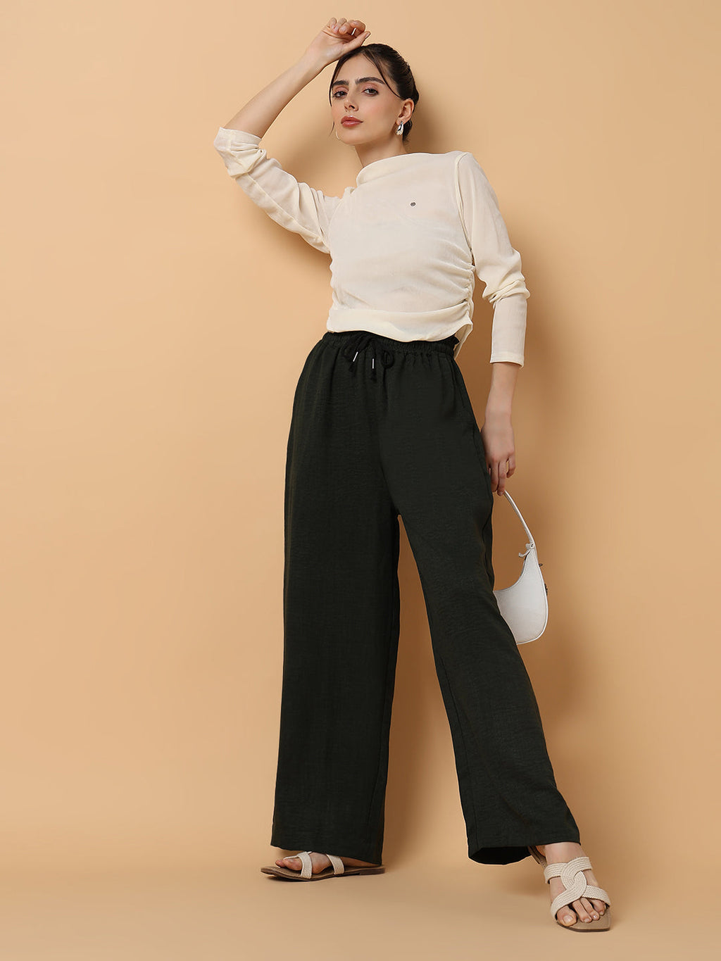 Women's Green Comfort Slim Fit Trousers