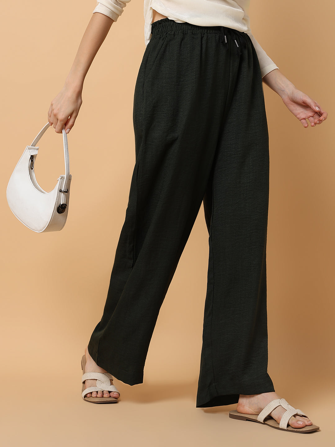 Women's Green Comfort Slim Fit Trousers