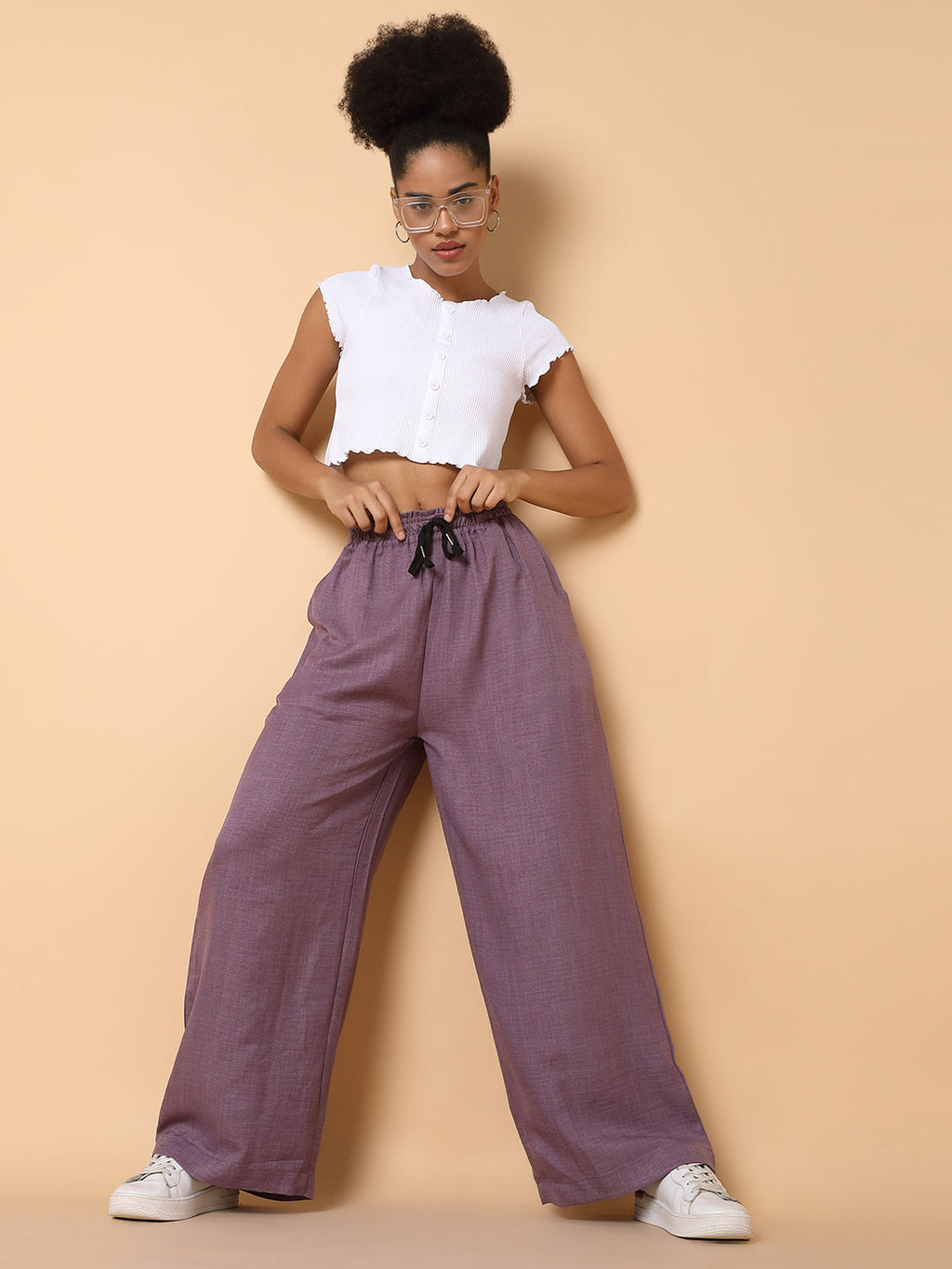 Women's Lavender Comfort Loose Fit Trousers