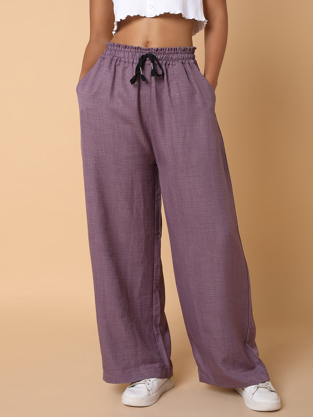 Women's Lavender Comfort Loose Fit Trousers