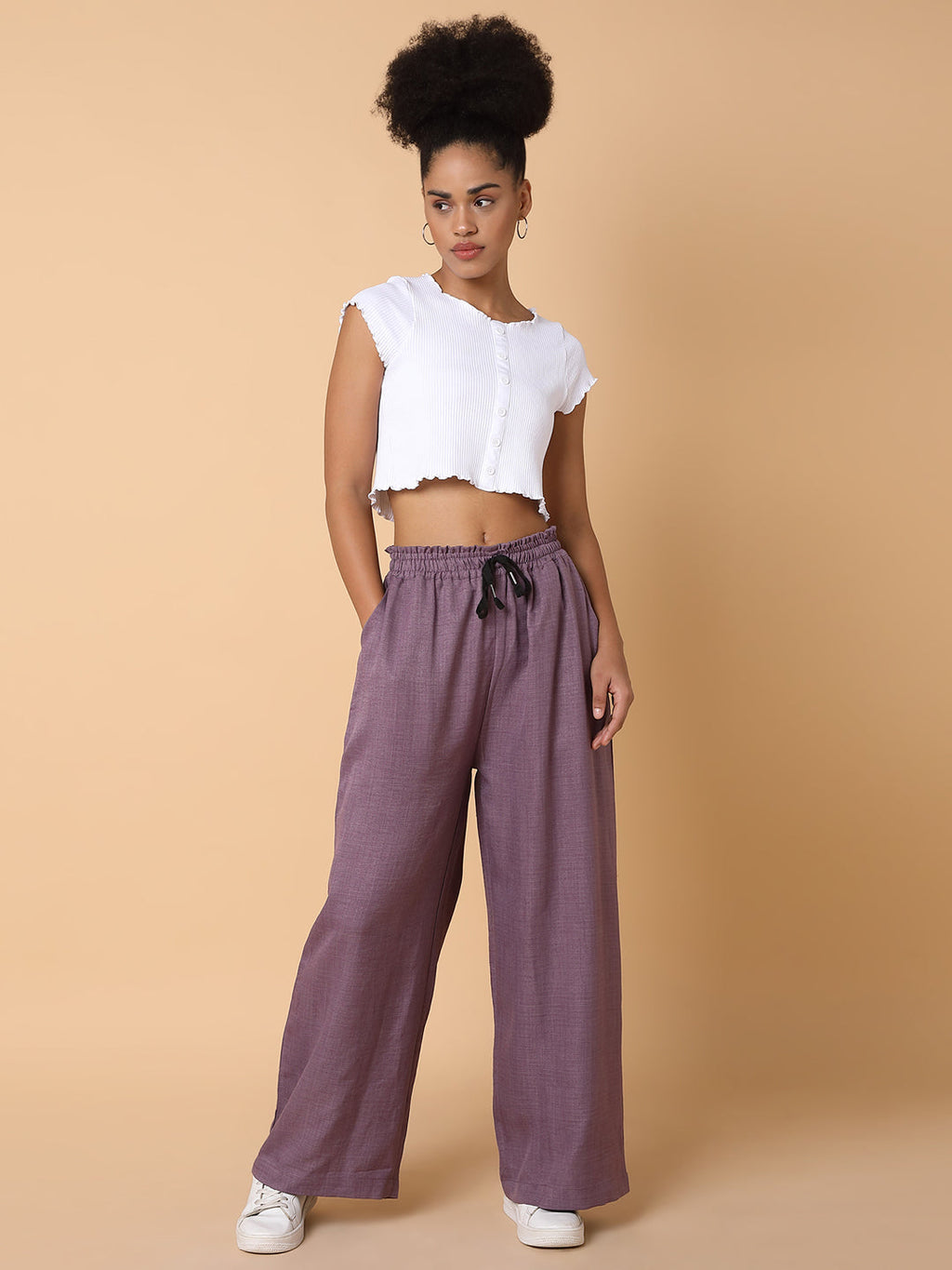 Women's Lavender Comfort Loose Fit Trousers
