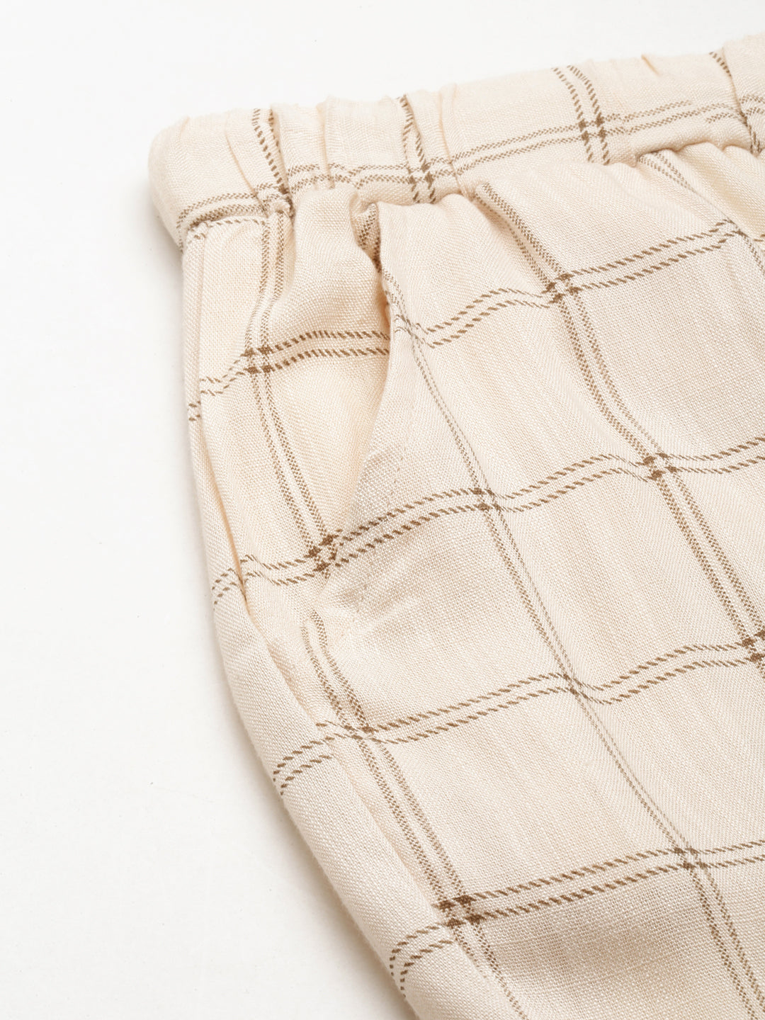 Women's Cream Checked Relaxed Flared High-Rise Culottes
