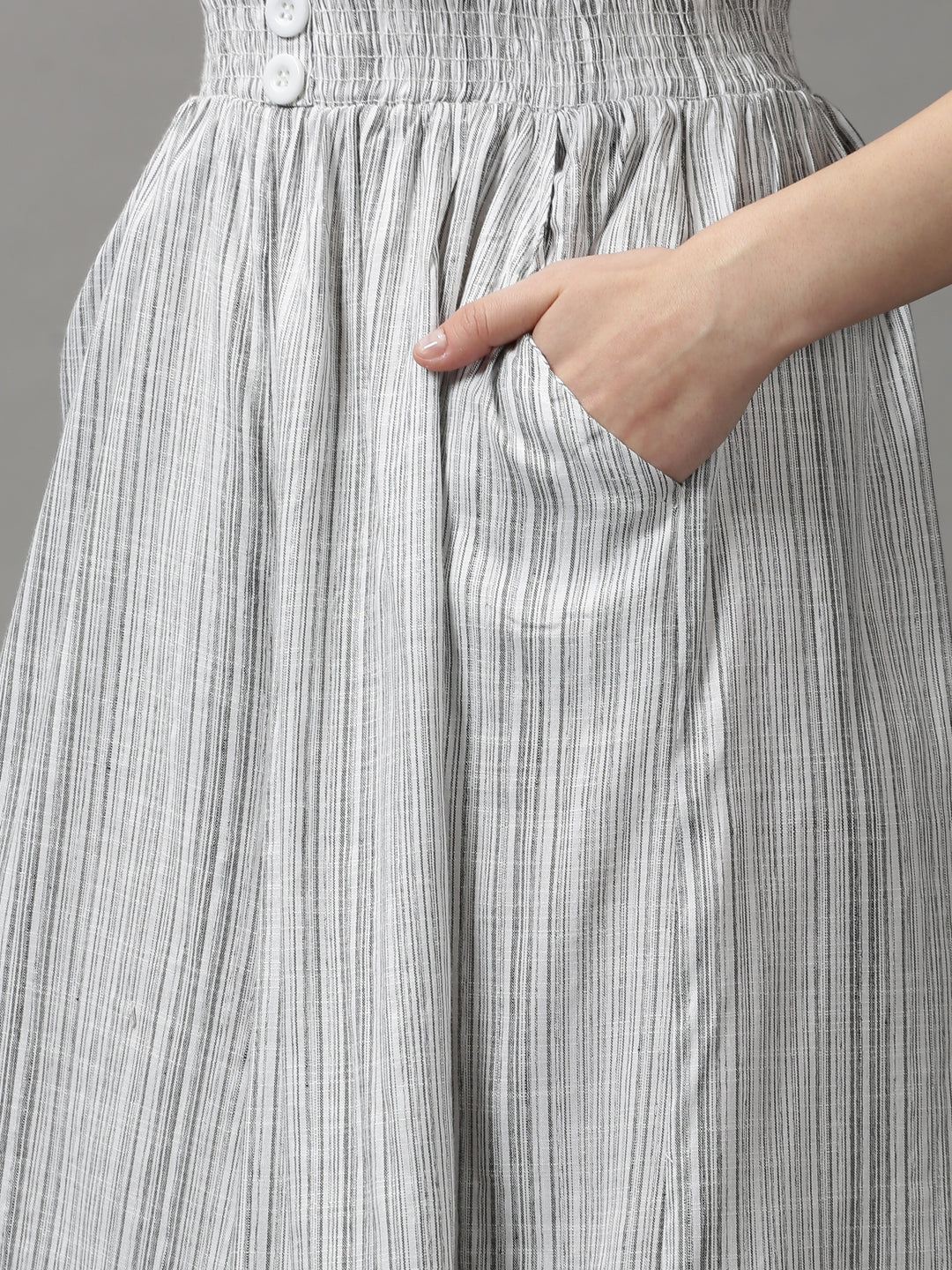 Women's White Striped Flared Trousers