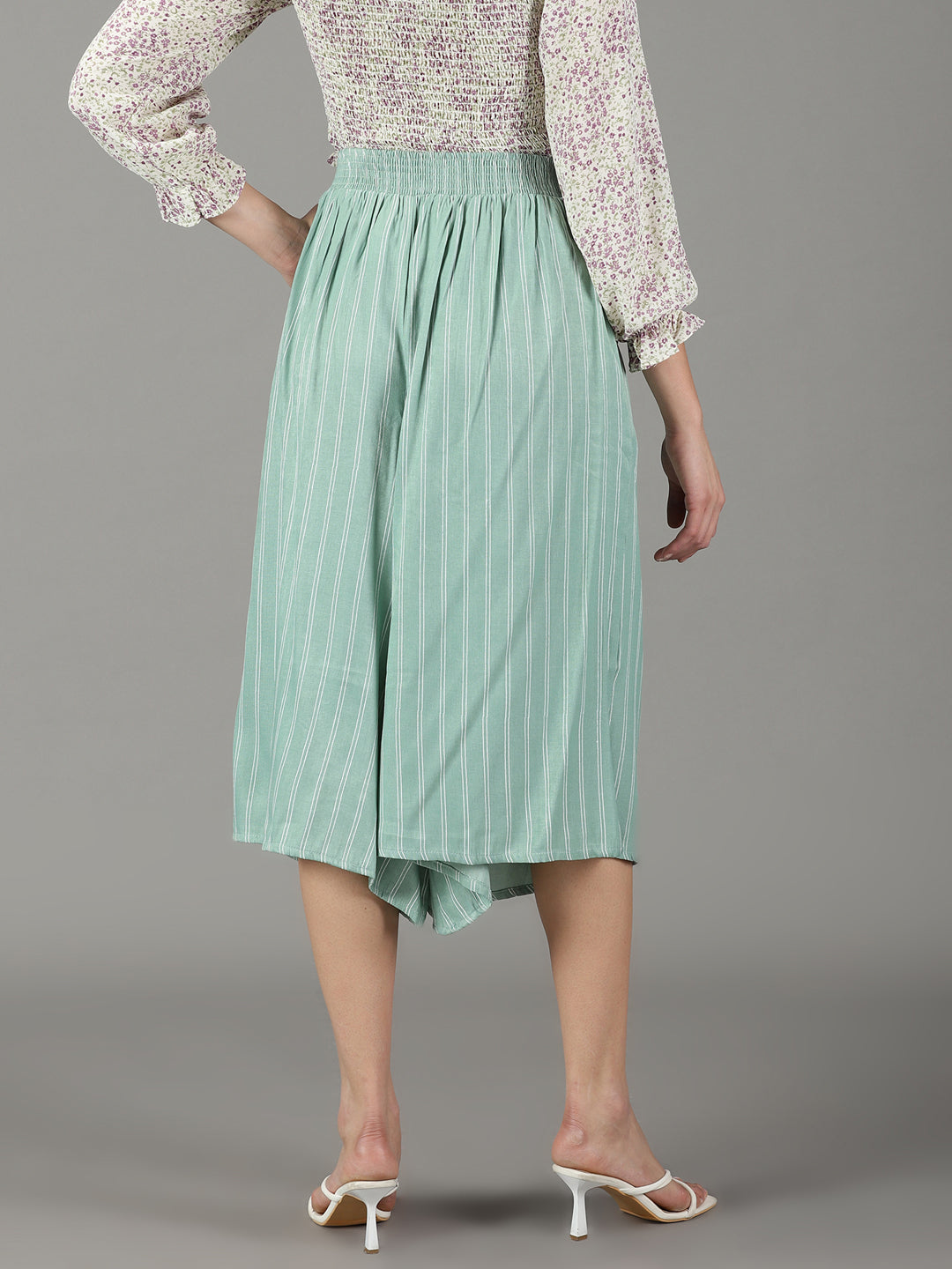 Women's Sea Green Flared High-Rise Culottes Trousers