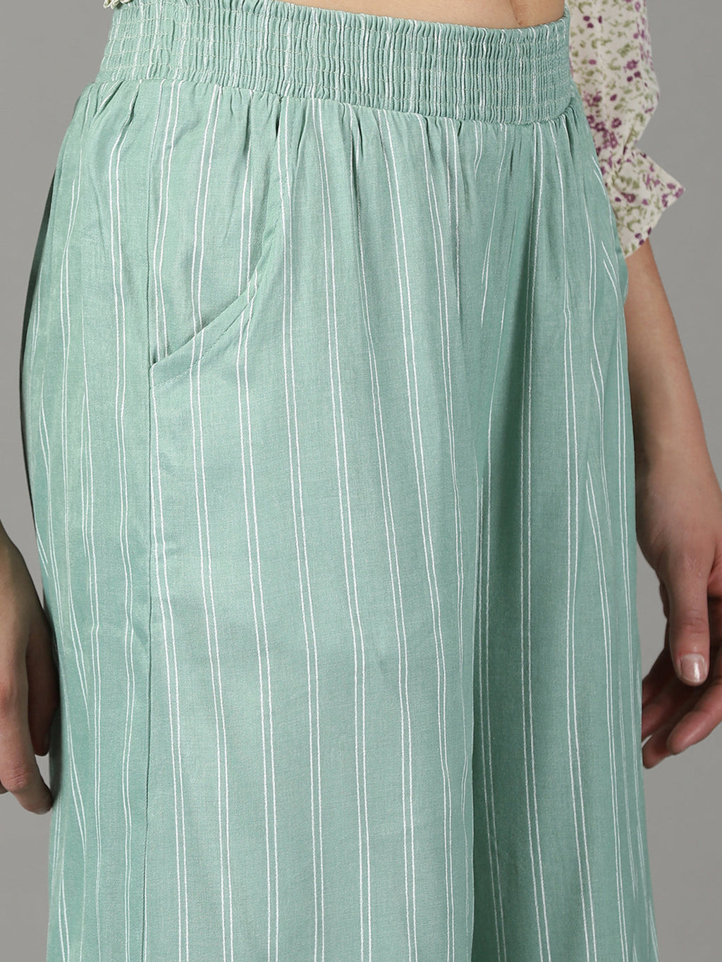 Women's Sea Green Flared High-Rise Culottes Trousers