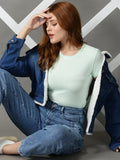 Women's Green Short Sleeves Round Neck Top