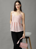 Women's Pink Striped Shoulder Straps Empire Top