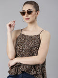 Women's Brown Floral Printed Tiered Top