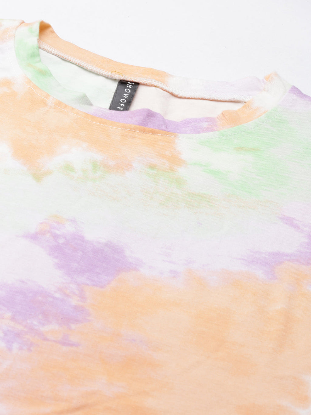 Women's Multi Tie & Dye Printed Round Neck Cotton Regular Top