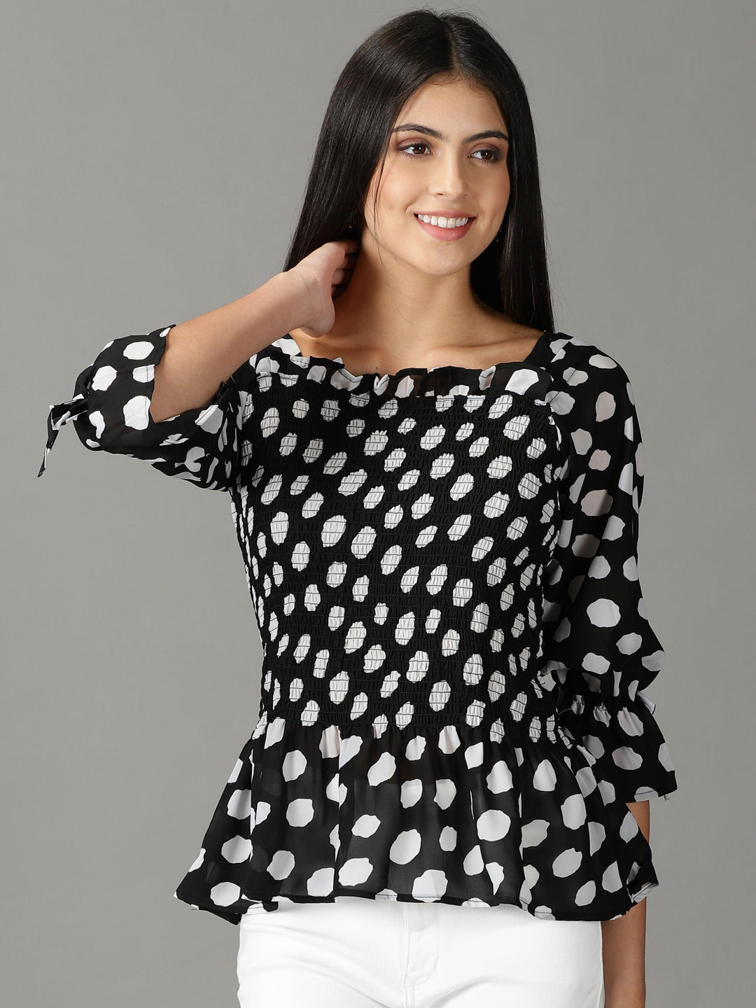 Women's Black Print Chiffon Top