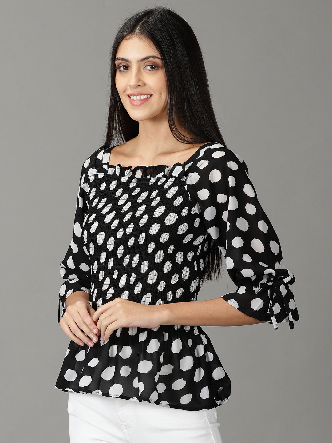 Women's Black Print Chiffon Top