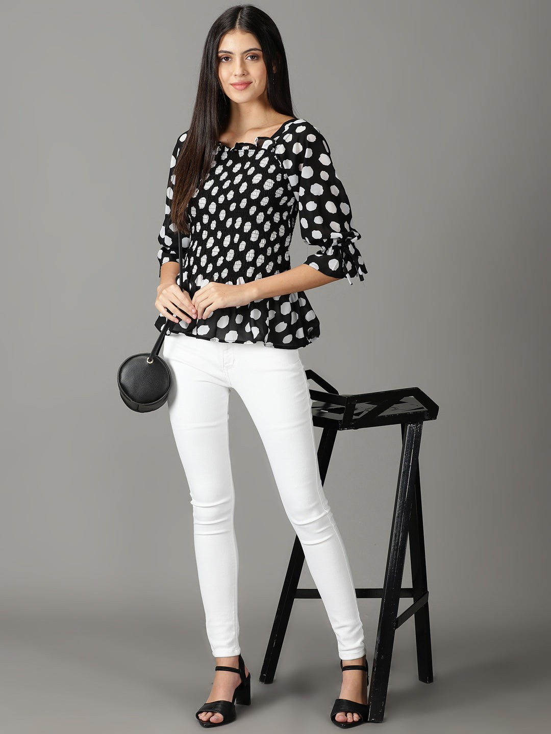 Women's Black Print Chiffon Top