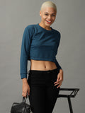 Women's Teal Round Neck Cropped Top