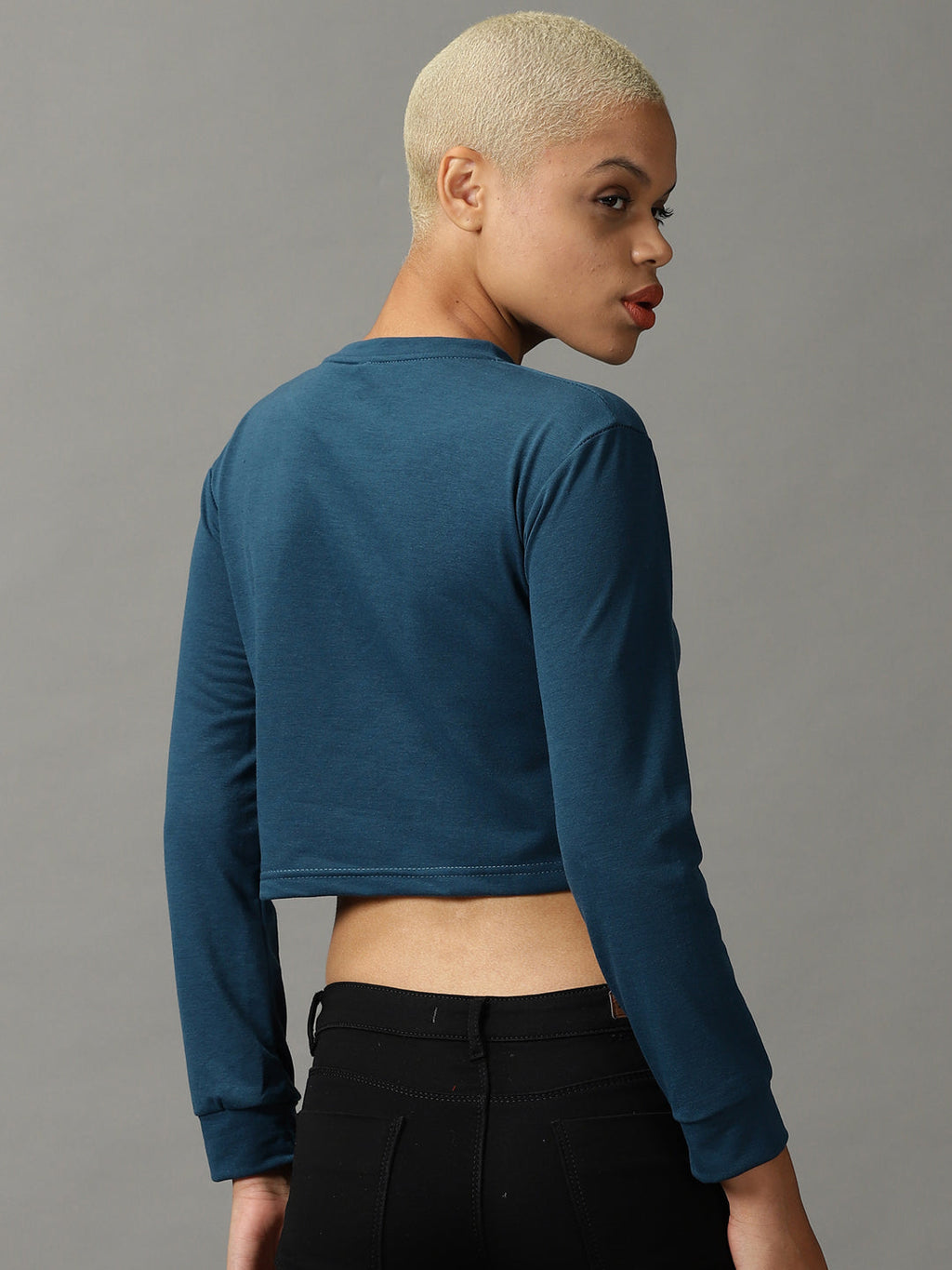 Women's Teal Round Neck Cropped Top