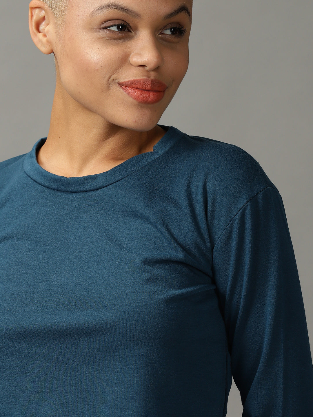Women's Teal Round Neck Cropped Top