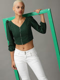 Women's Green Printed Georgette Crop Top