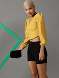 Women's Yellow Polka Dot Georgette Crop Top