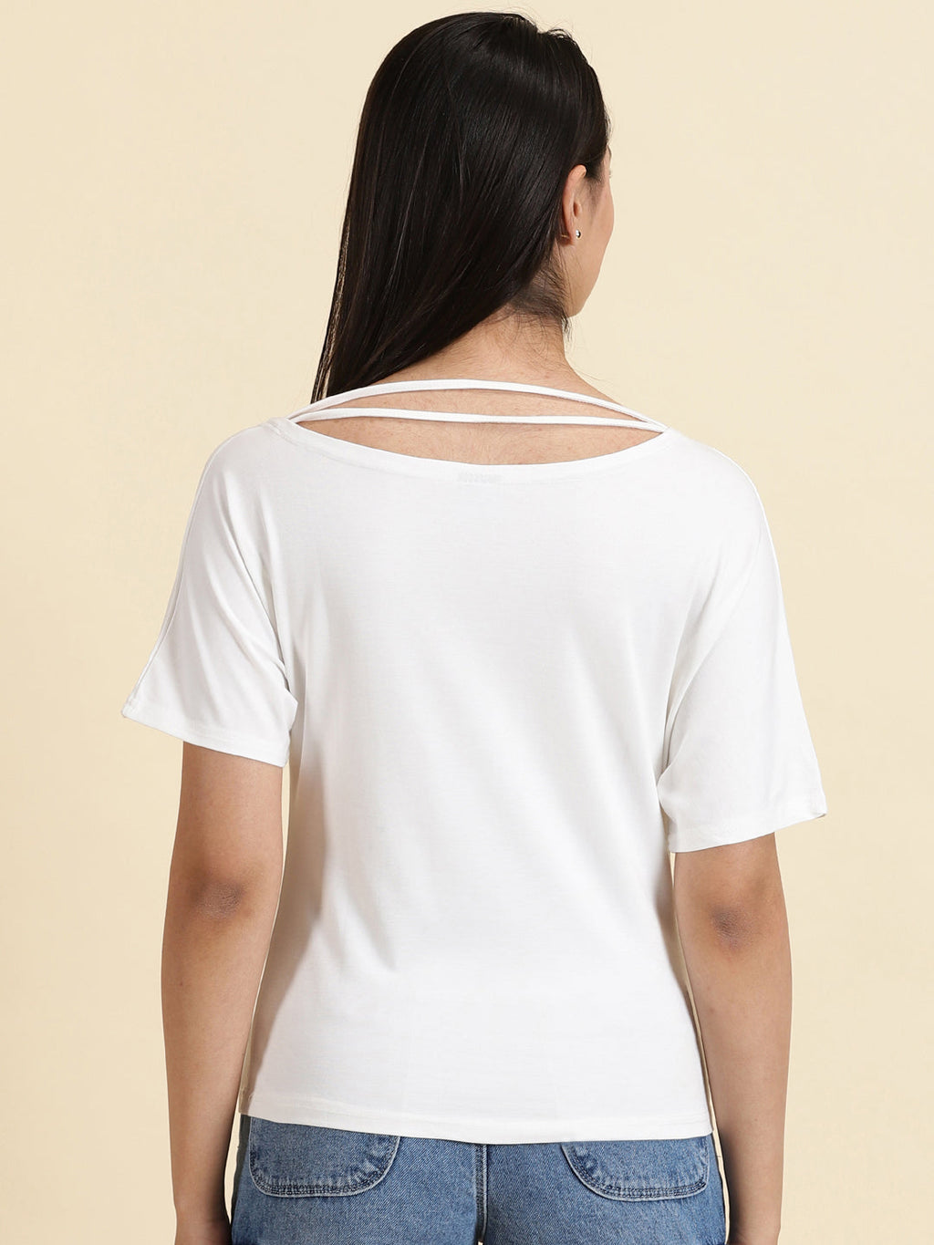 Women's White Typography Printed Regular Fit Boat Neck Crop Top