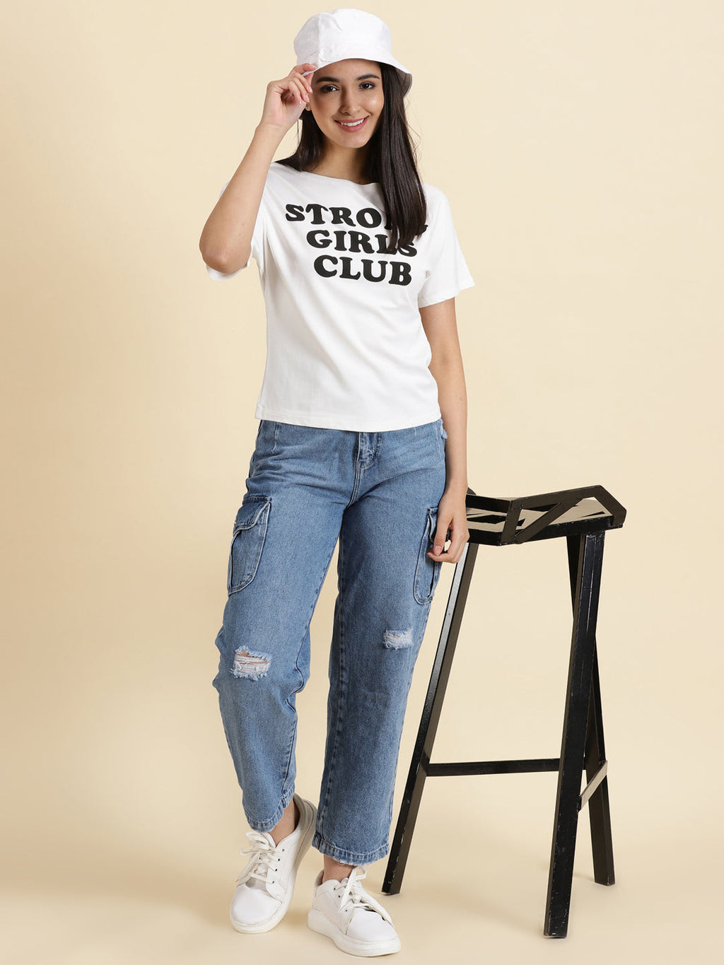 Women's White Typography Printed Regular Fit Boat Neck Crop Top