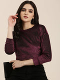 Women's Violet Self Design Crop Top