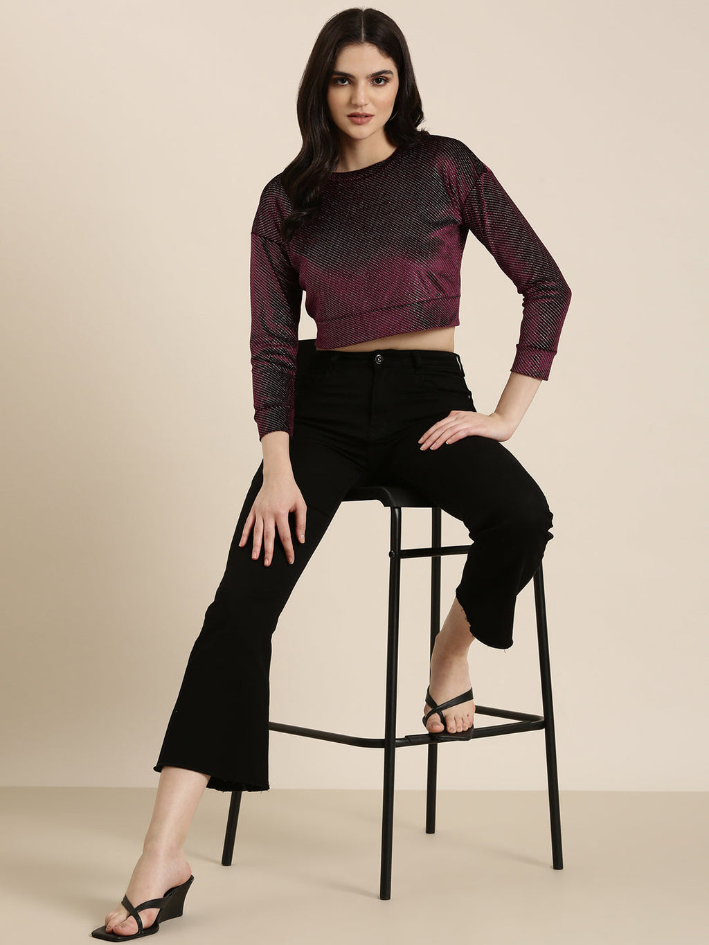 Women's Violet Self Design Crop Top