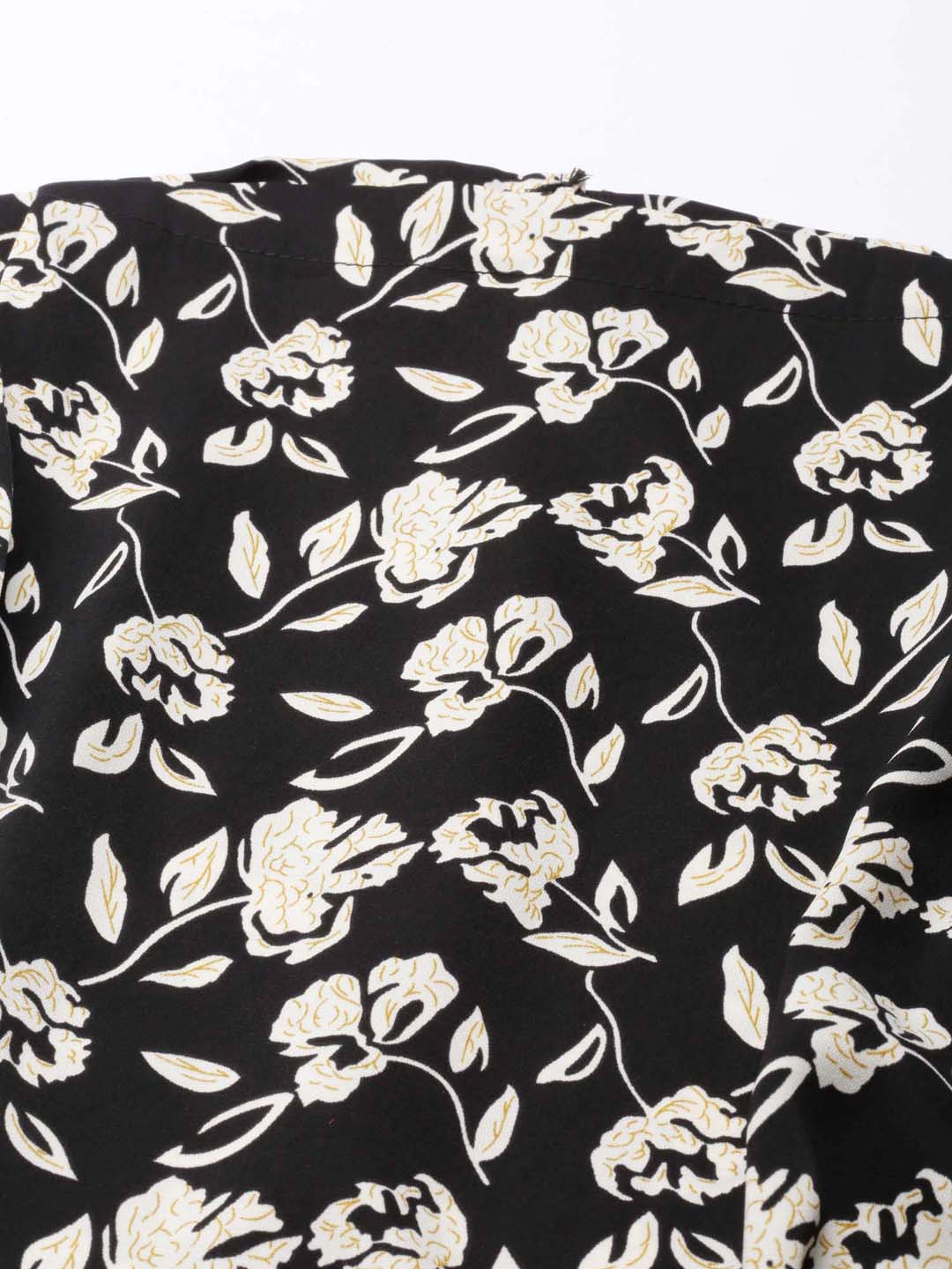 Women's Black Floral Printed High Neck Crepe Blouson Crop Top