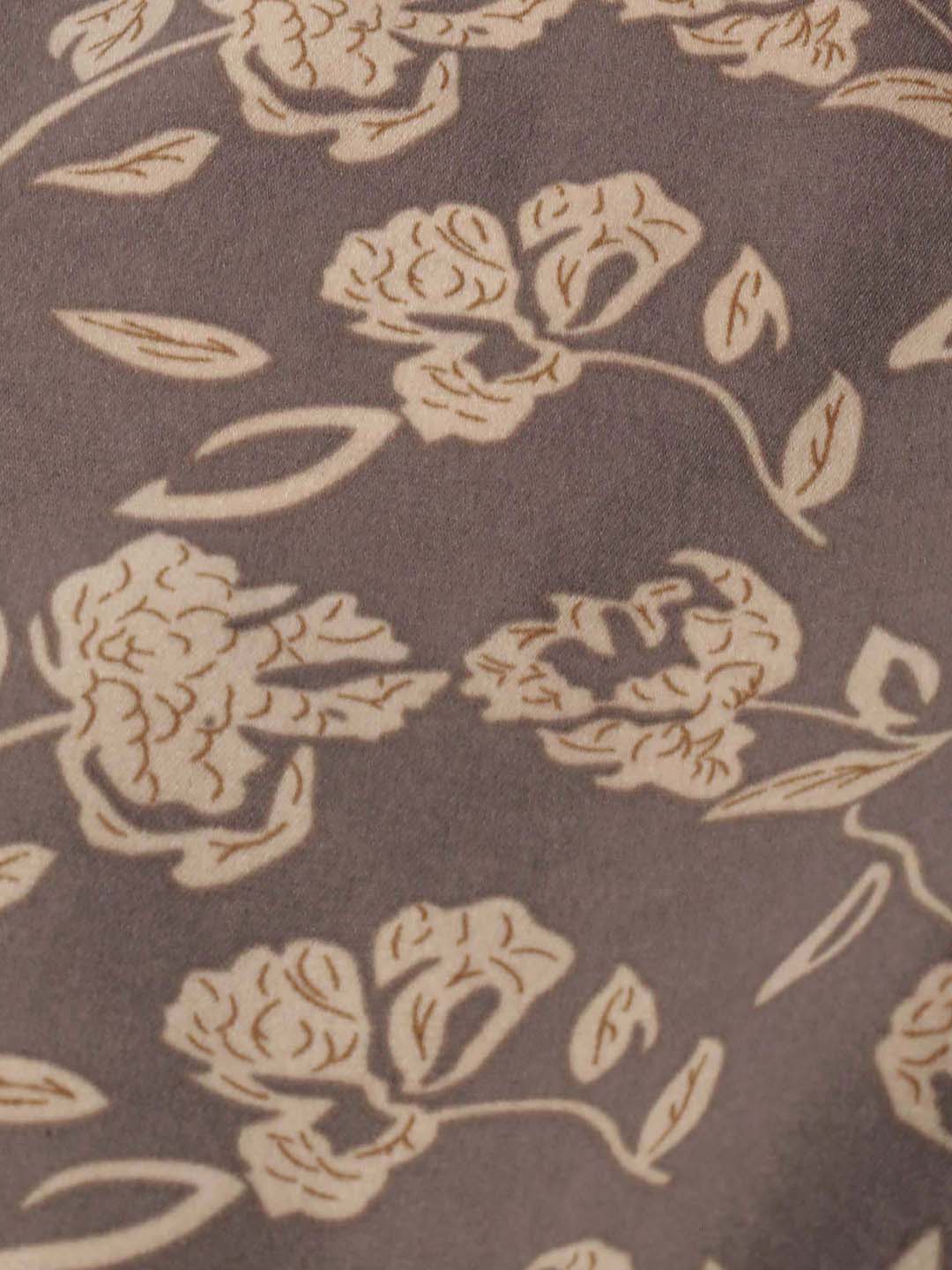 Women's Taupe Floral Printed High Neck Blouson Crop Top