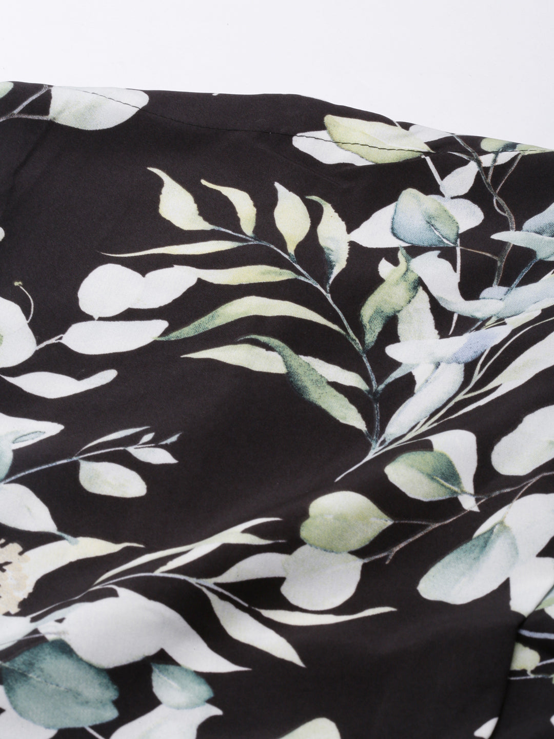 Women's Black Floral Printed High Neck Blouson Crop Top