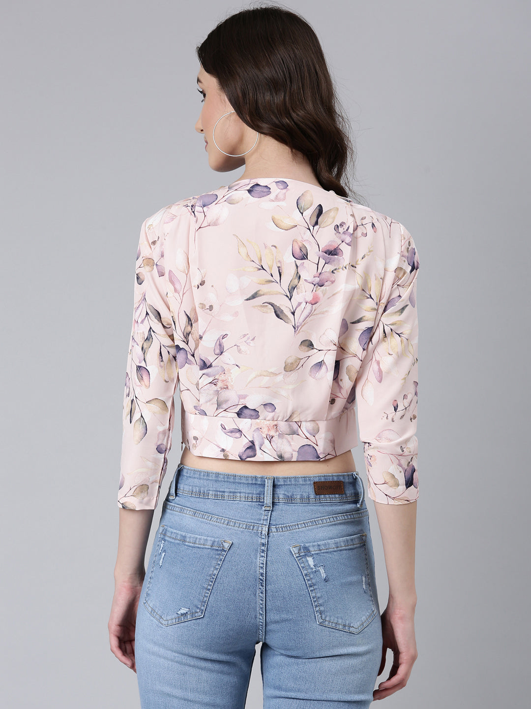 Women's Pink Floral Printed High Neck Crop Top