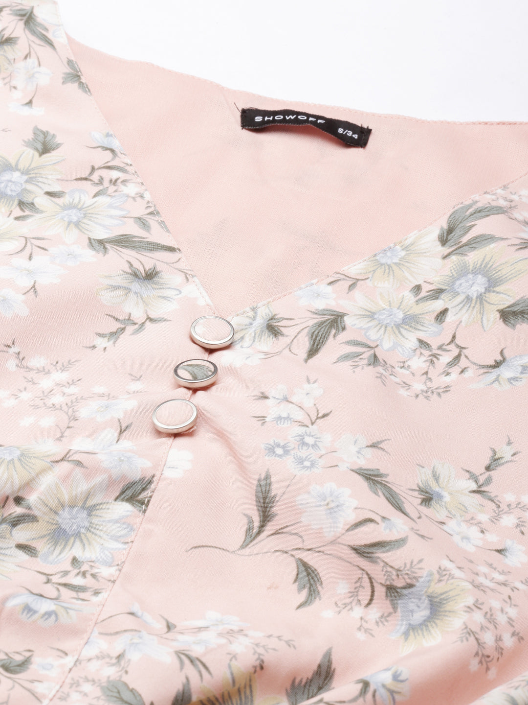 Women's Peach Floral Printed Blouson Crop Top