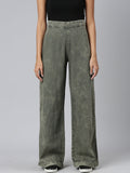 Women's Olive Wide Leg Celan Look Denim Jeans
