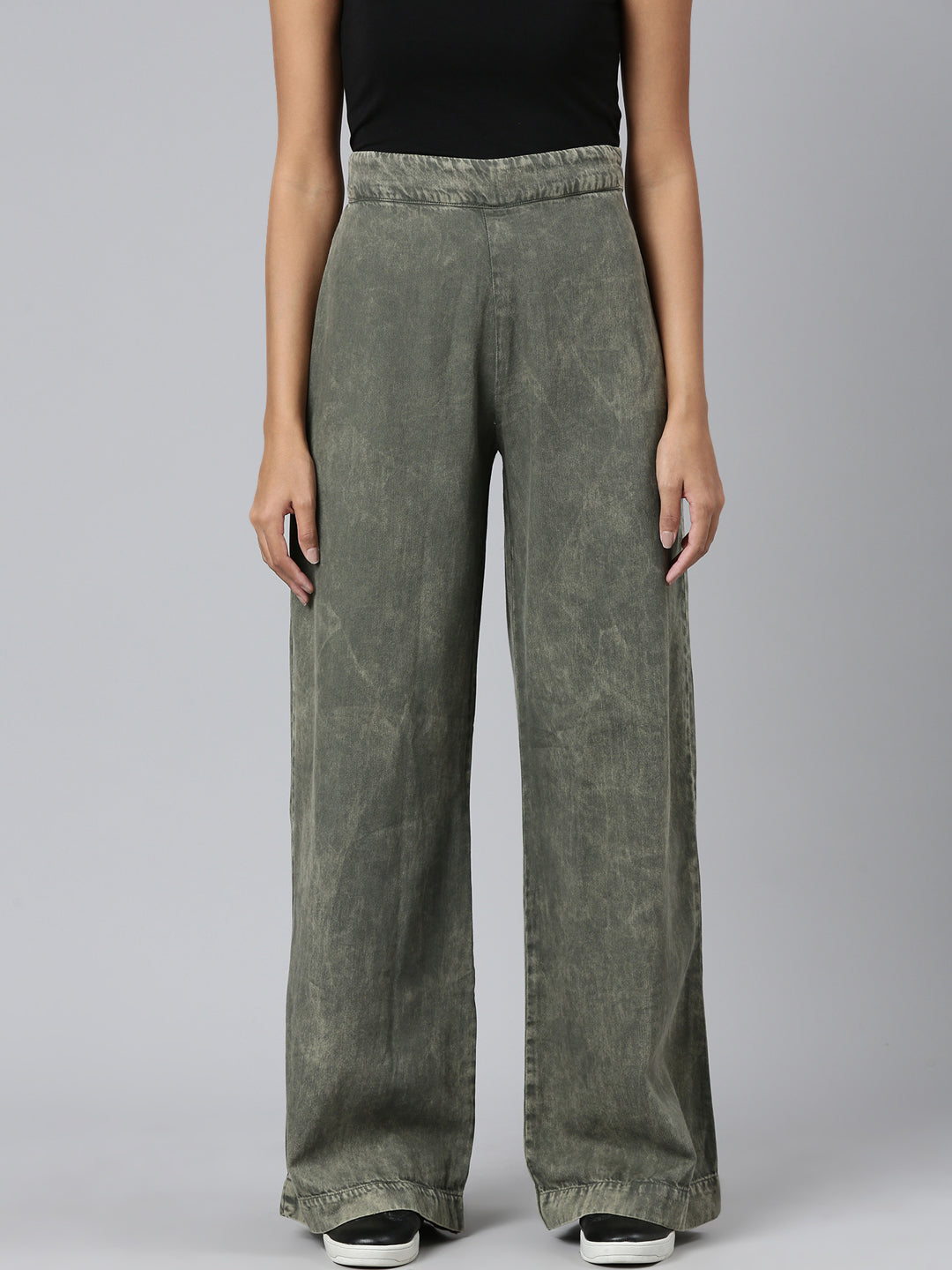 Women's Olive Wide Leg Celan Look Denim Jeans