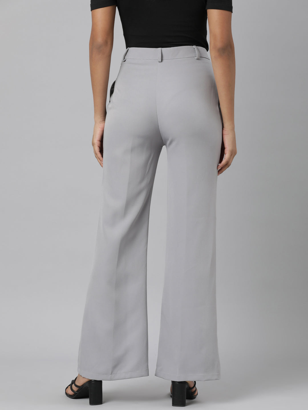 Women's Grey Relaxed Straight Leg Flared Cotton Bootcut Trouser
