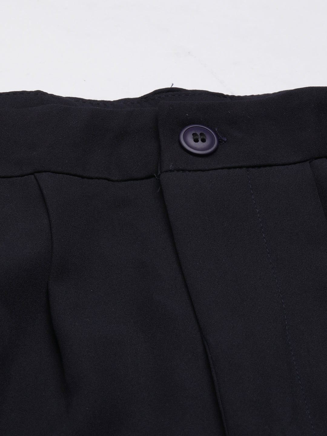 Women's Navy Blue Relaxed Straight Leg Flared Cotton Bootcut Trousers