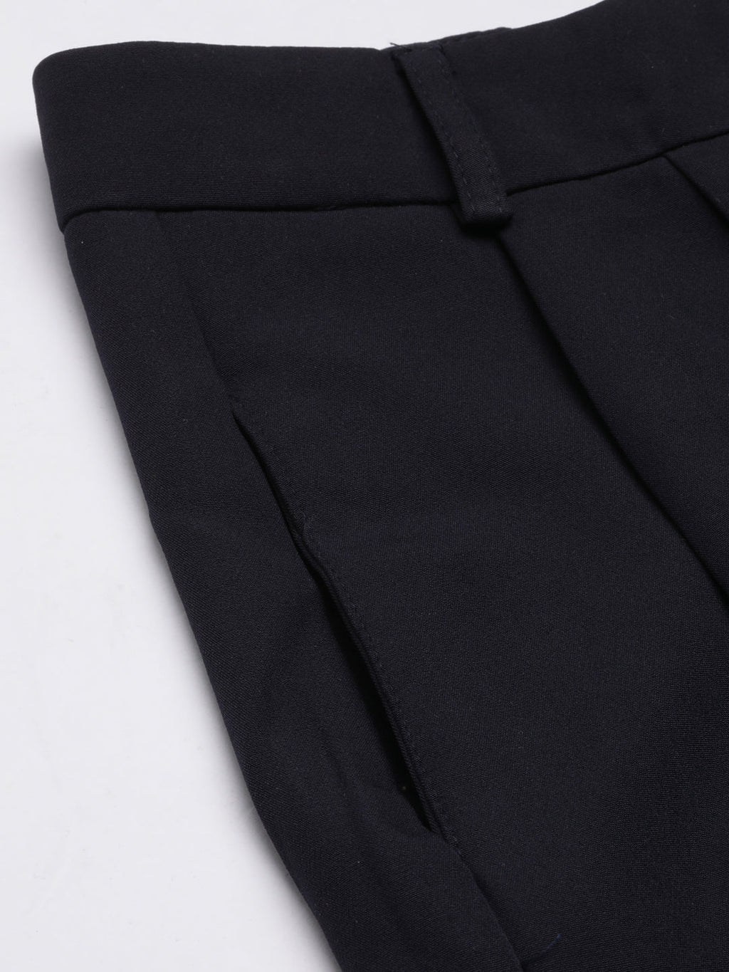 Women's Navy Blue Relaxed Straight Leg Flared Cotton Bootcut Trousers