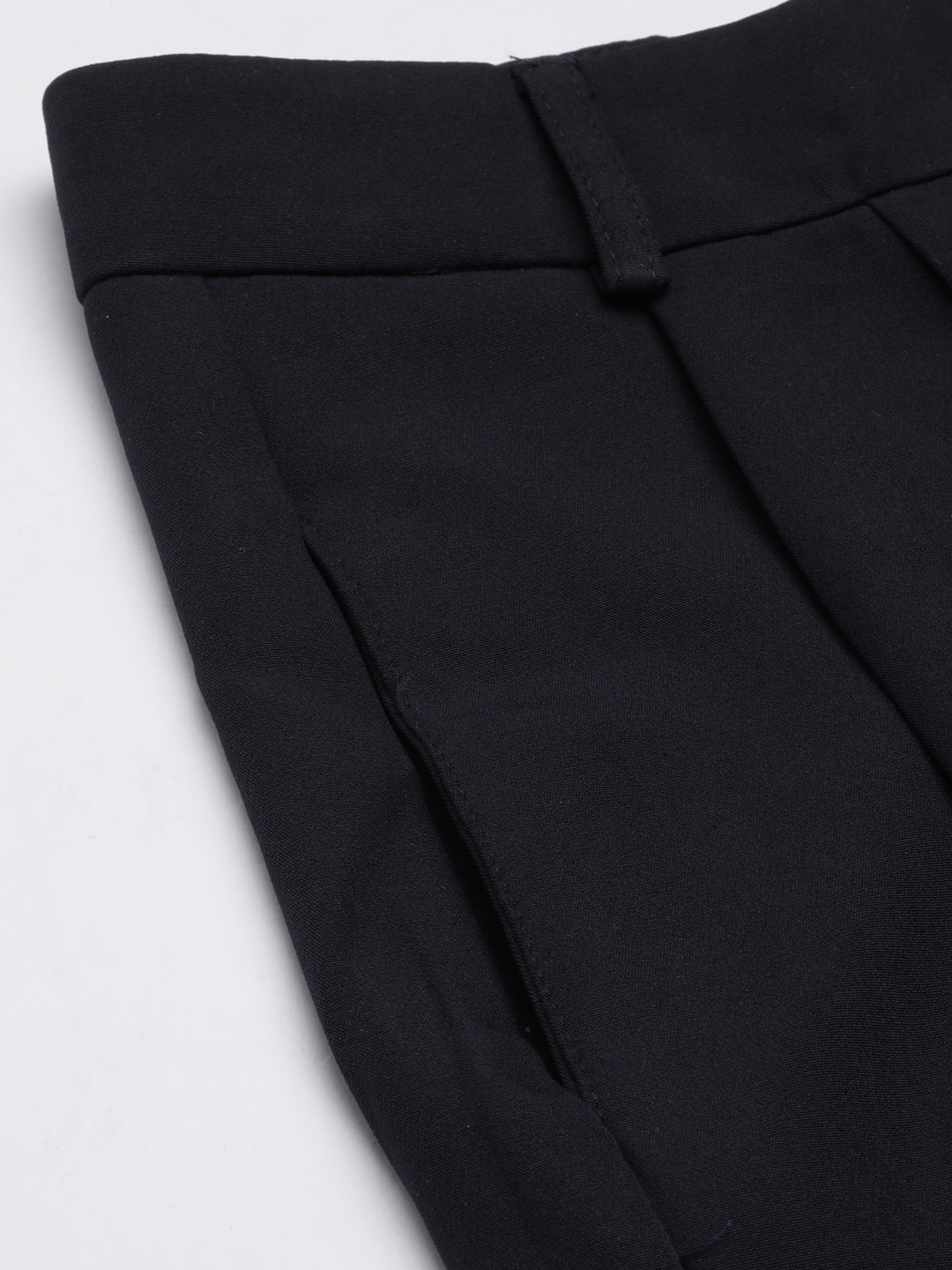 Women's Navy Blue Relaxed Straight Leg Flared Cotton Bootcut Trousers