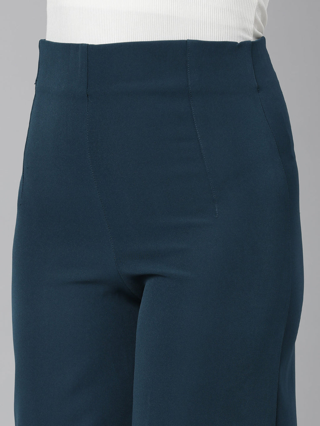 Women's Teal Relaxed Straight Leg Flared Cotton Culottes Trousers