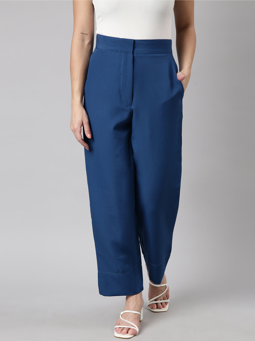 Women's Solid Teal Parallel Trousers