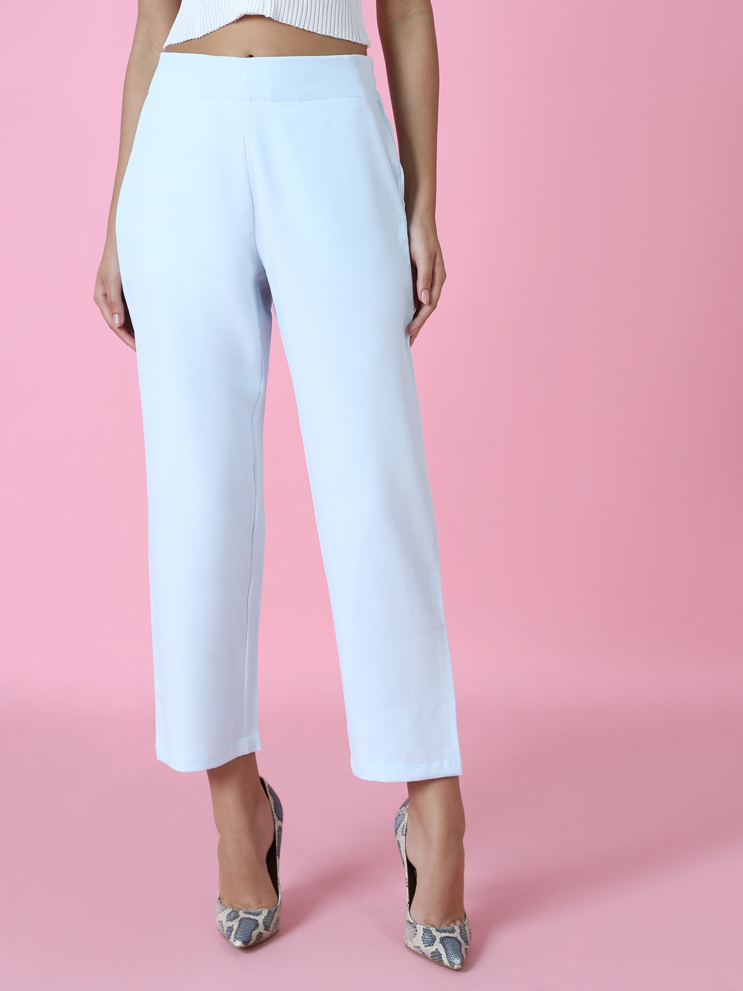 Women's Turquoise Blue Regular Fit Cotton Comfort Casual Trousers