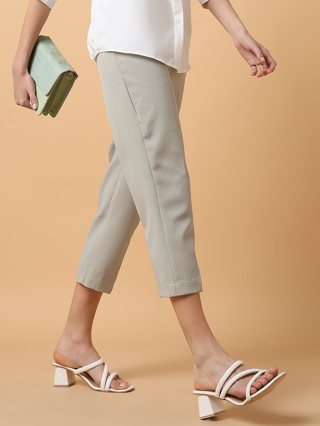 Women's Grey Comfort Slim Fit Pleated Trousers