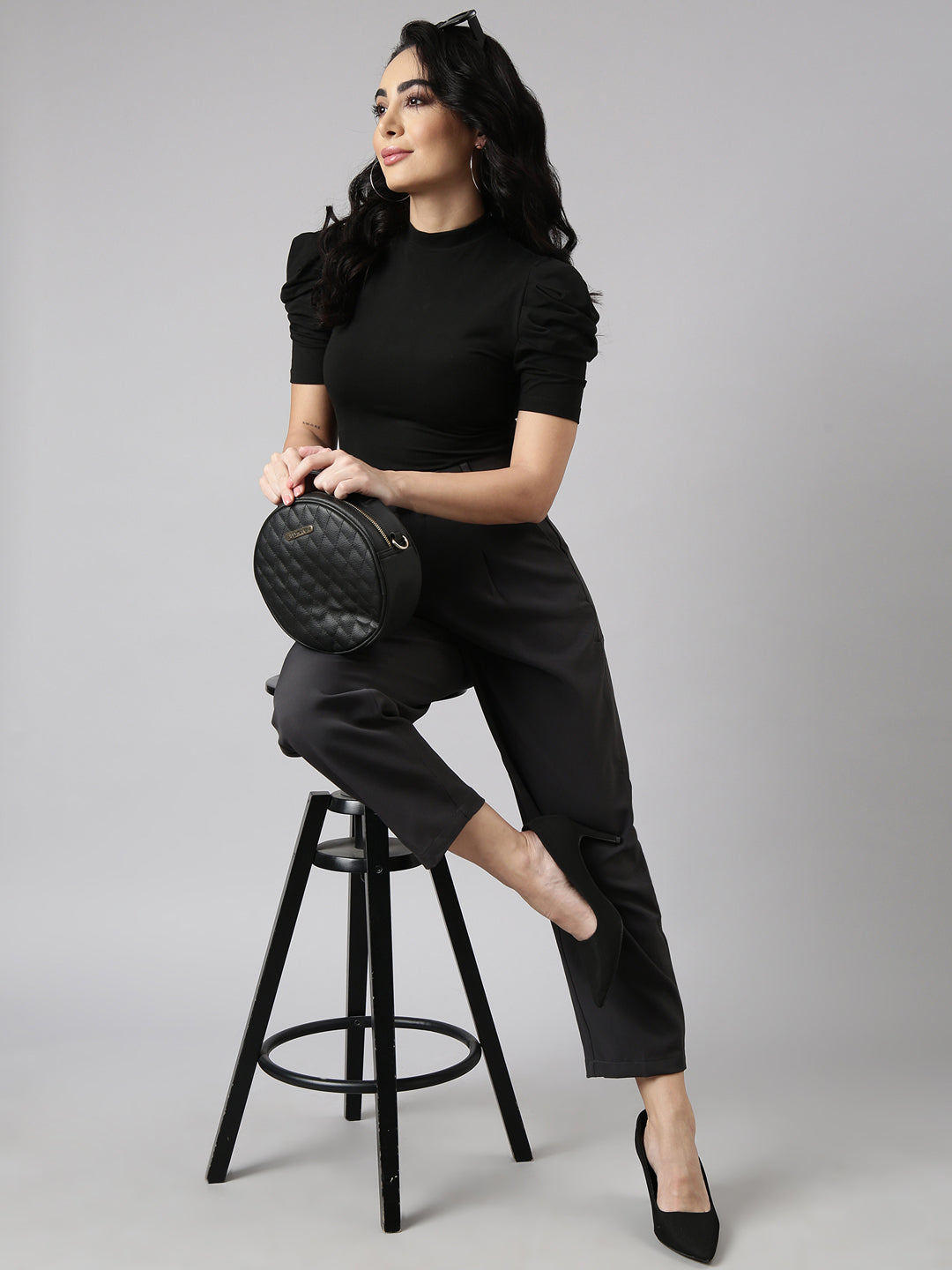 Women's Charcoal Comfort Regular Fit Cotton Formal Trouser
